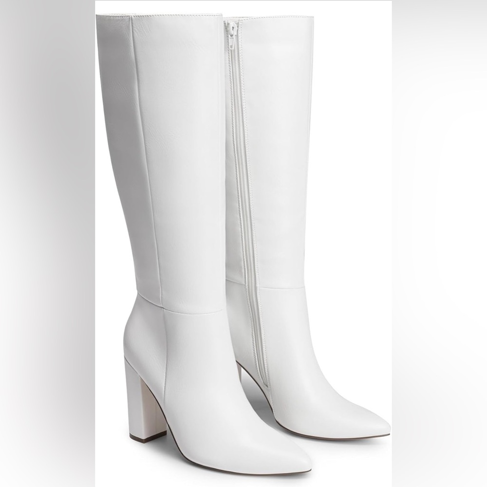 Women’s Dream Pairs Knee High Boots Chunky Heel Pointed  - White Size 6.5